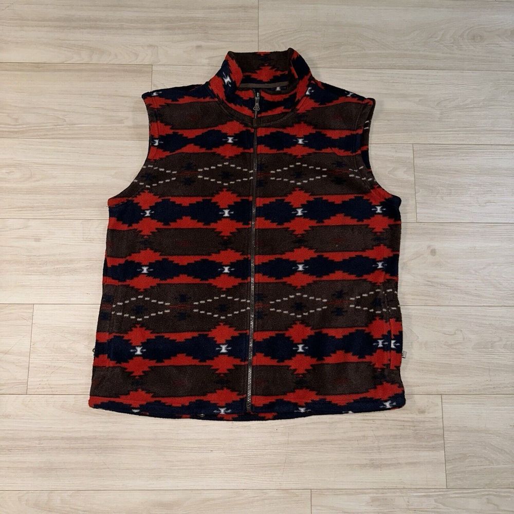 Angderson Arizona‎ Southwest Red Aztec Zipper Fleece Vest Western Size 2XL